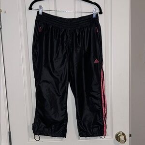 Adidas ClimaProof Black Capri Joggers with Pink Stripes